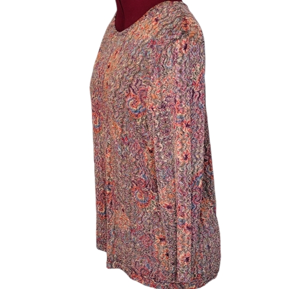 NWOT Size M colorful textured Paisley stretch blend round collar long sleeves - Picture 4 of 5